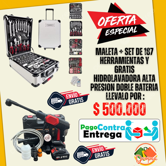 ¡Súper Promoción! Set de 187 herramientas + Hidrolavadora inalámbrica sin costo